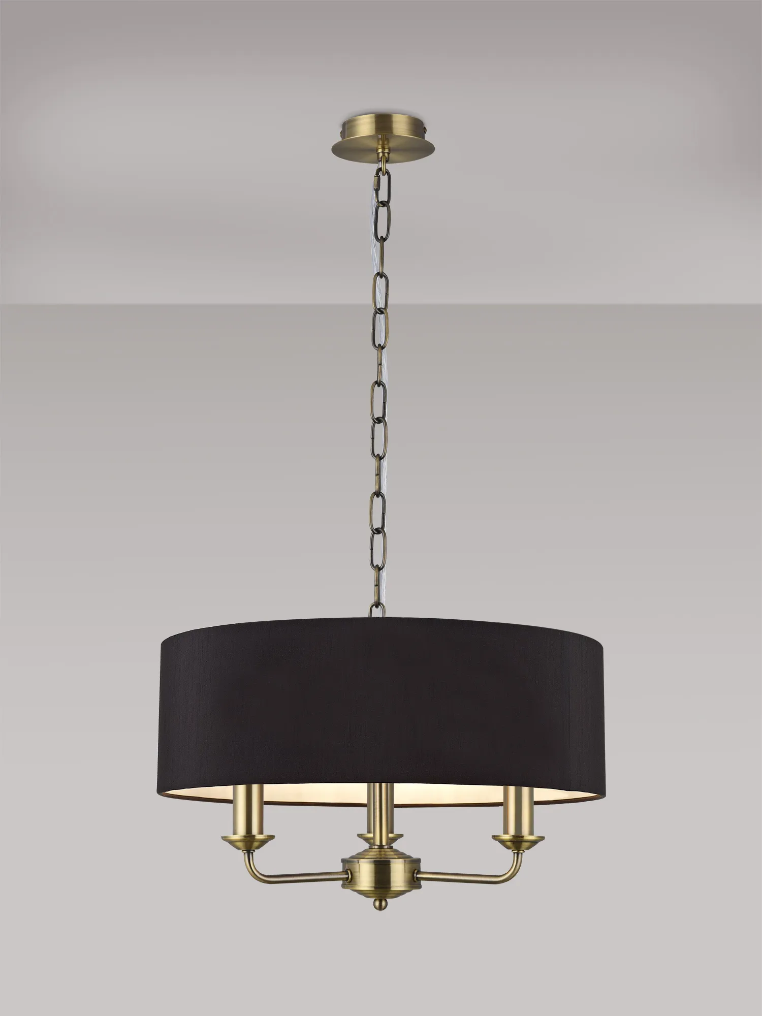 Banyan 45cm 3 Light Pendant Antique Brass, Black DK0033  Deco Banyan AB BL